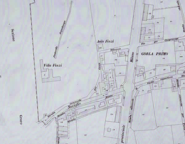 Mappa catastale. Villa Finzi. Roggia Acqualunga